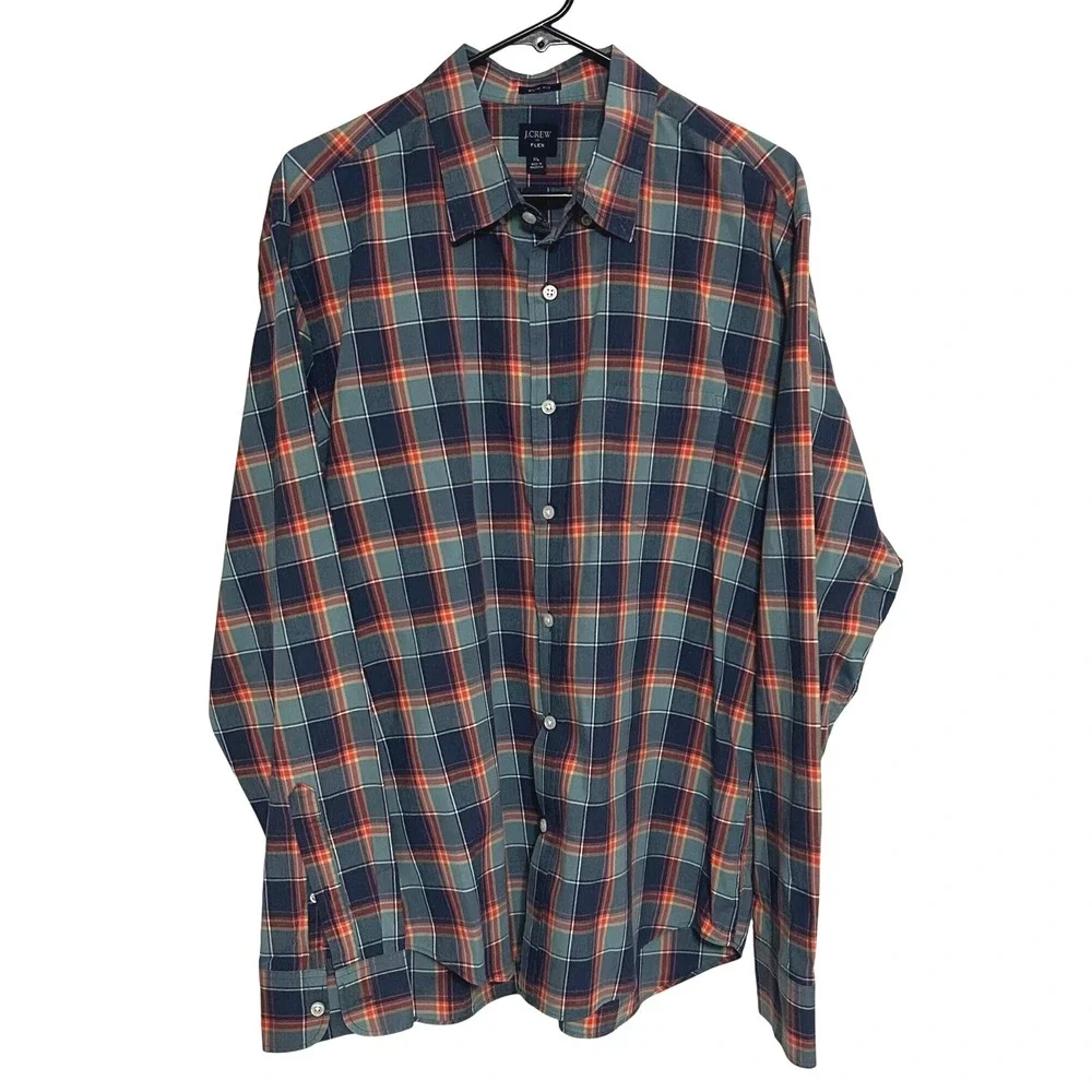 J Crew Flex‎ checkered button down long sleeve size XL blue/green/red/orange